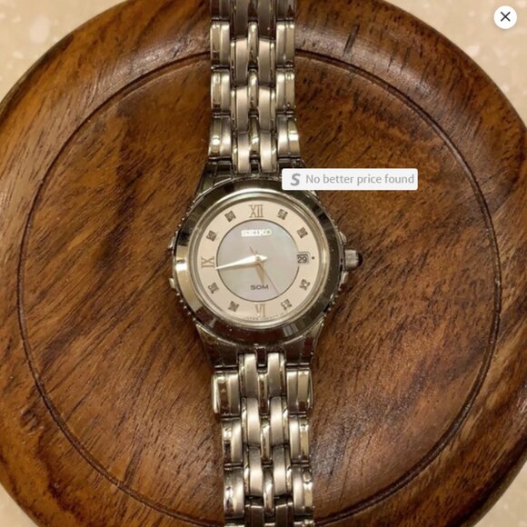 Seiko Stainless Steel Ladies Watch w/Diamond Accents Needs New Battery - Size 6\